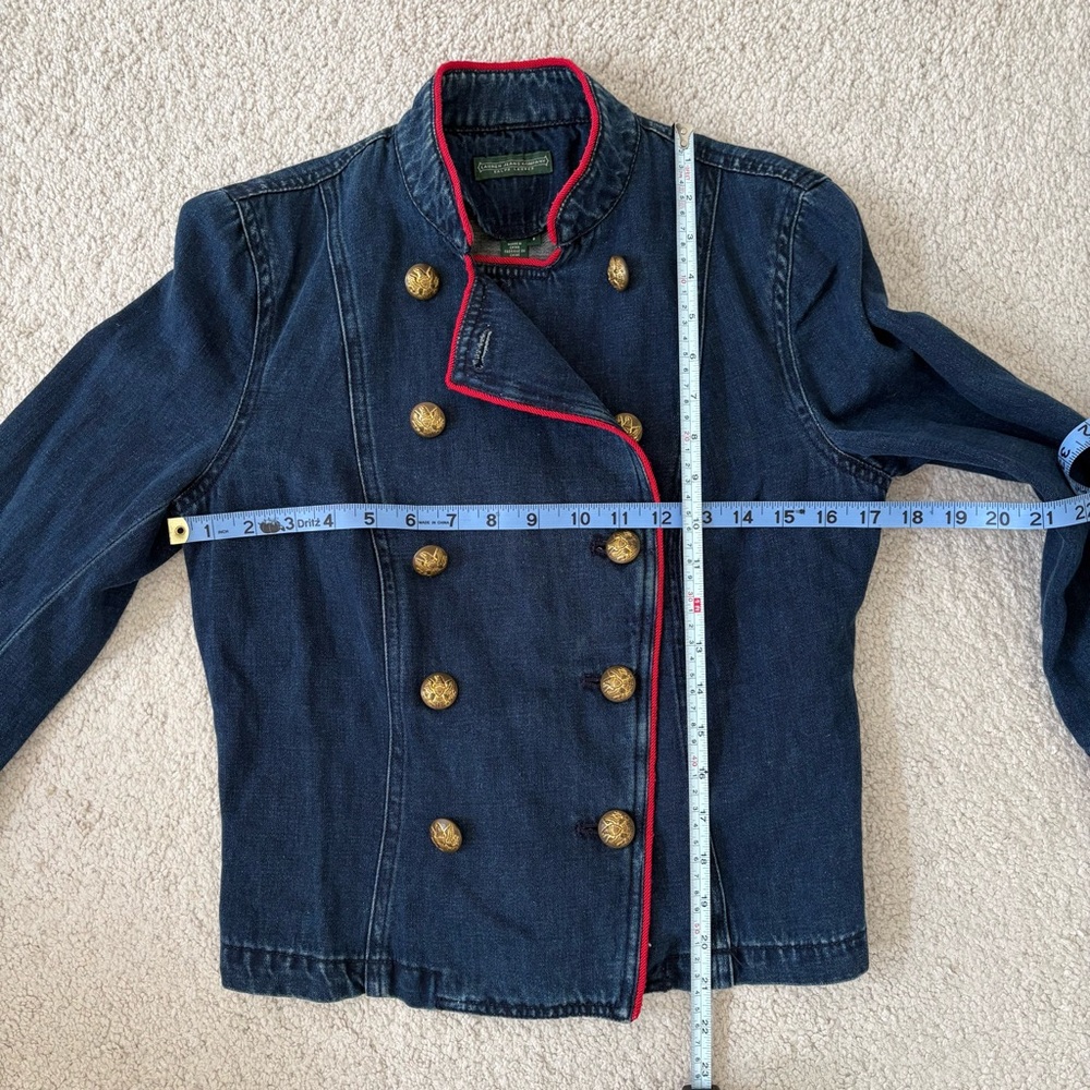 Ralph Lauren Women’s Double Breasted Red Trim Military Denim Jacket - Picture 5 of 8